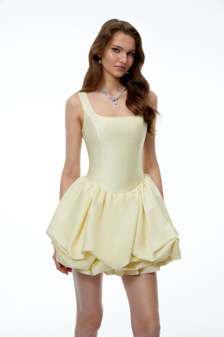 Miranda Mini Dress Yellow Square Neck Tiered