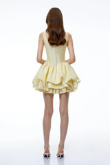 Giselle Yellow Square Neck Tiered Mini Dress