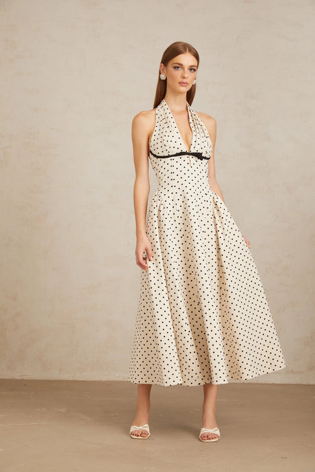 Camilla Midi Dress White Polka Dot