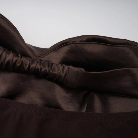 Felicita Brown Off Shoulder Satin Maxi Gown