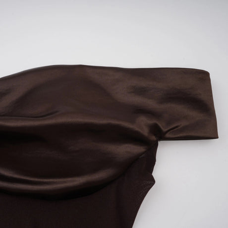 Felicita Brown Off Shoulder Satin Maxi Gown