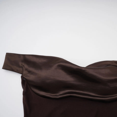 Felicita Brown Off Shoulder Satin Maxi Gown