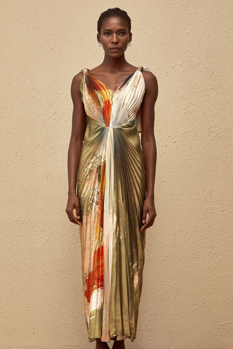 Violet Maxi Dress Green Smudged Graffiti Satin