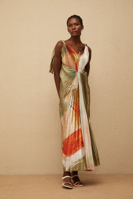 Violet Maxi Dress Green Smudged Graffiti Satin