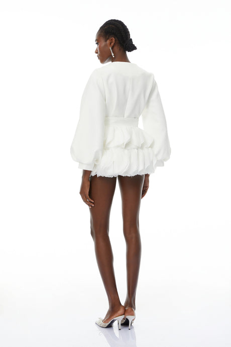 Haven Mini Dress White Belted Ruffled Panel