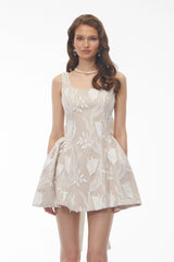 Giuliana Cream Square Neck Floral Print Mini Dress