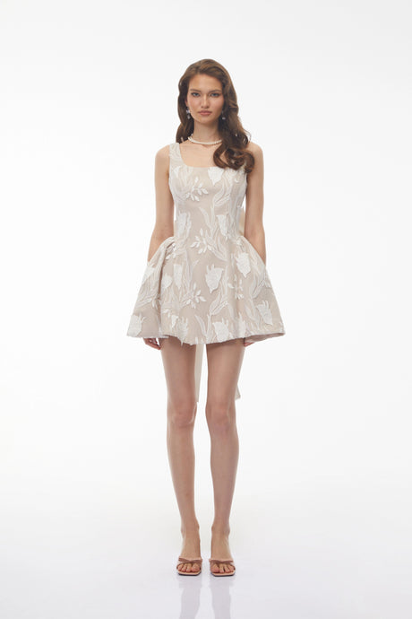 Emily Mini Dress Cream Square Neck Floral Print
