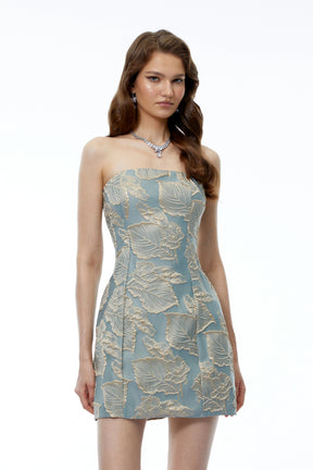 Giuliana Dusty Blue Floral Embroidered Mini Dress