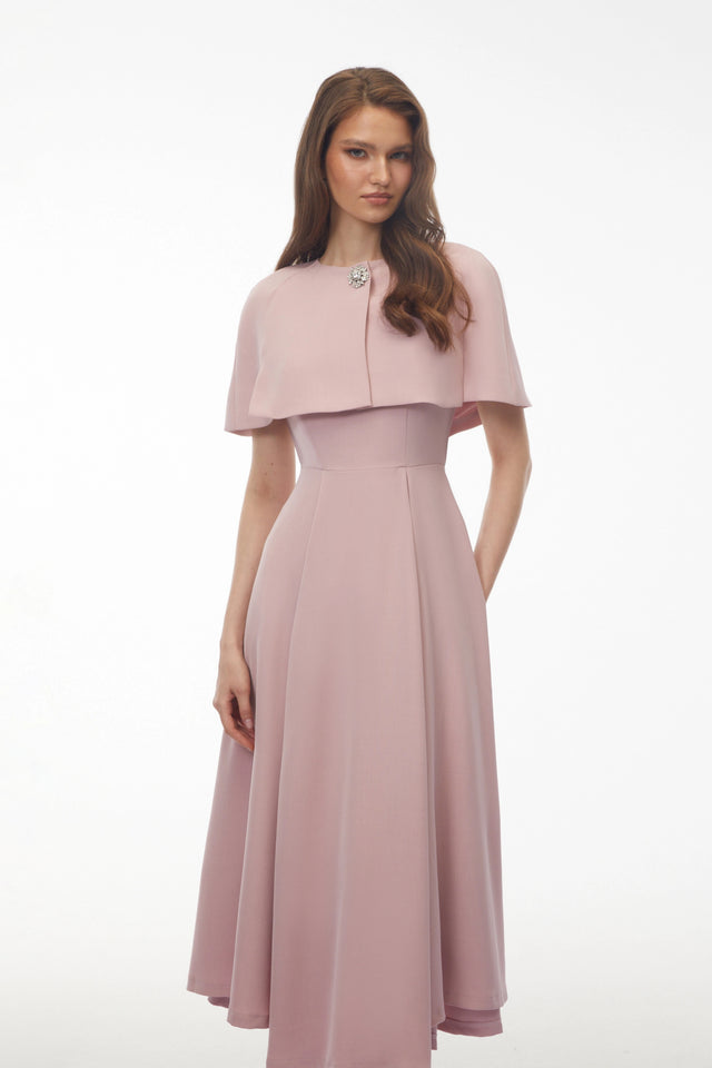 Giuliana Pink Solid Cape  Midi Dress Set