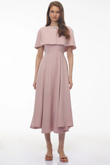 Giuliana Pink Solid Cape  Midi Dress Set