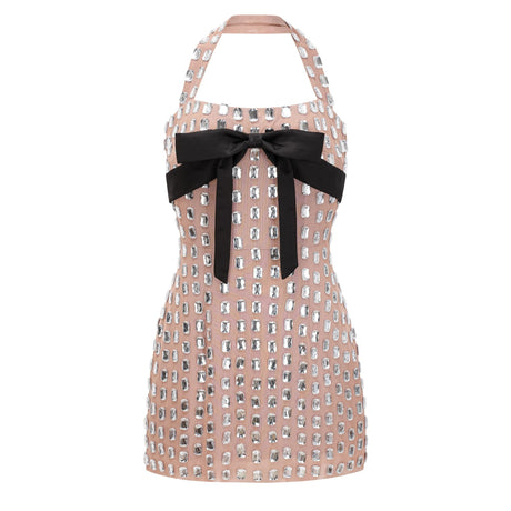 Kimora Mini Dress Silver Halterneck Bowknot Crystal