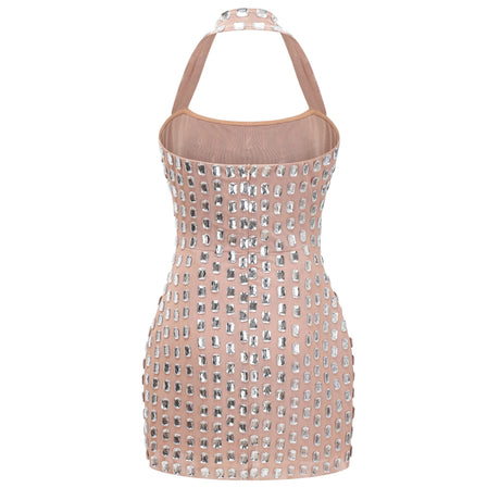 Kimora Mini Dress Silver Halterneck Bowknot Crystal