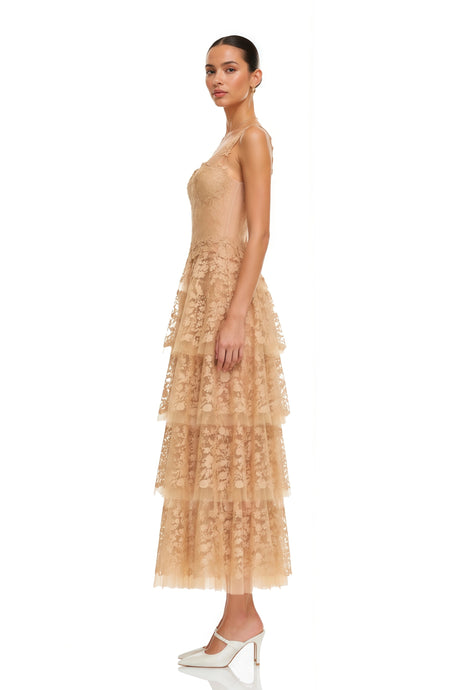 Bella Maxi Dress Neutral Tiered Lace