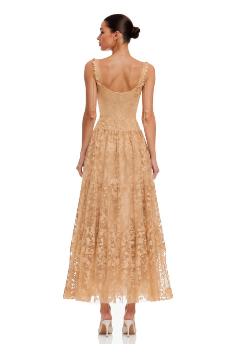Bella Maxi Dress Neutral Tiered Lace