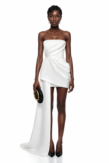 Veronica Mini Dress White Asymmetrical Ruched