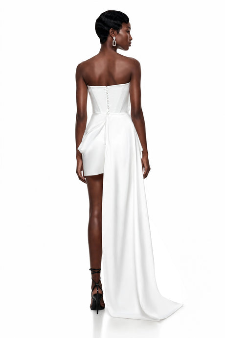 Veronica Mini Dress White Asymmetrical Ruched