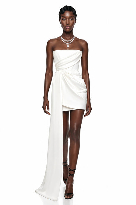 Veronica Mini Dress White Asymmetrical Ruched