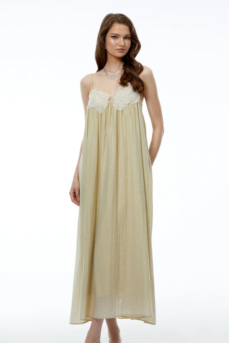 Giada Maxi Dress Neutral Ruched with 3D Florals