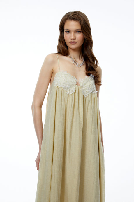 Giada Maxi Dress Neutral Ruched with 3D Florals