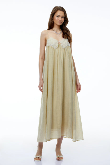 Giada Maxi Dress Neutral Ruched with 3D Florals