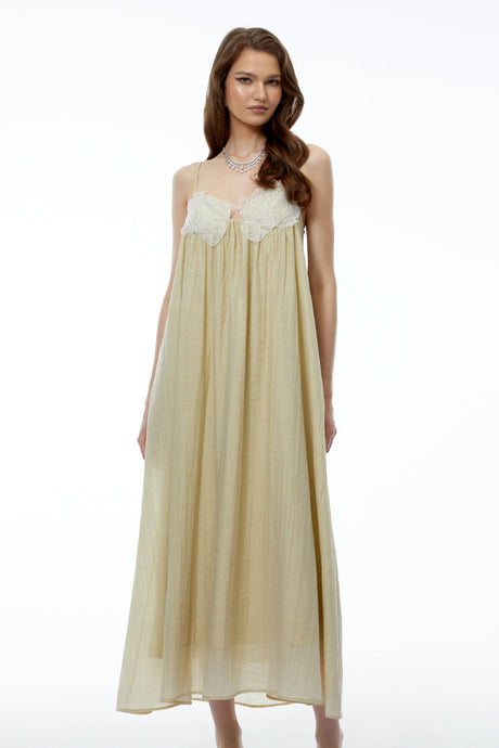 Giada Maxi Dress Neutral Ruched with 3D Florals