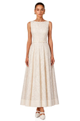 Golnar White Sleeveless Floral Lace Maxi Dress