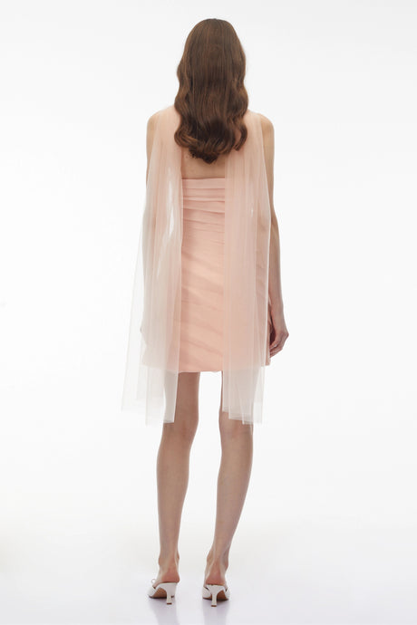 Esther Mini Dress Pink Sheer Mesh Pleated