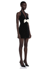Grace Black Halterneck Mini Dress with Bow Detail