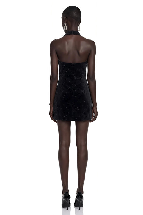 Stefania Mini Dress Black Halterneck with Bow Detail