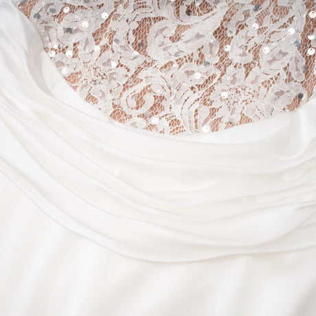 Aurora Maxi Dress White Satin with Lace Panels