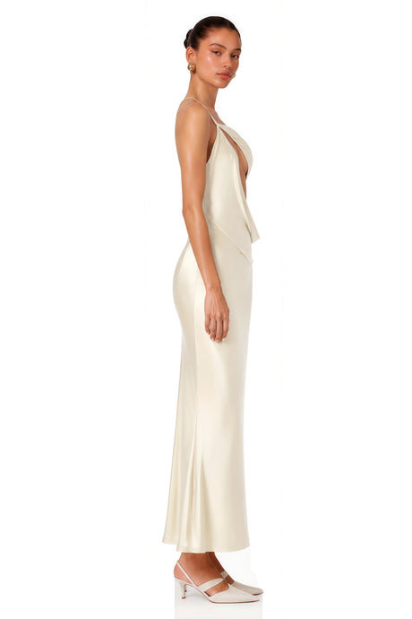 Sarai Maxi Dress Champagne Cut-Out Satin