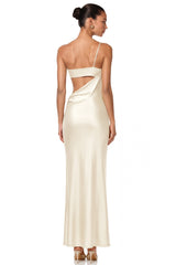 Gratiela Champagne CutOut Satin Maxi Dress