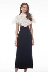 Greta Black Round Neck Lace Cape Maxi Dress