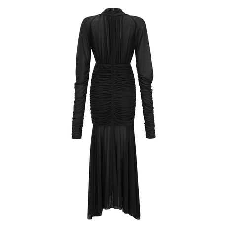 Brielle Maxi Dress Black Ruched Sheer Mesh