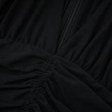 Greta Black Ruched Sheer Mesh Maxi Dress