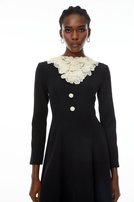 Ember Midi Dress Color Block Sequin 3D Petal