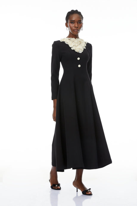 Ember Midi Dress Color Block Sequin 3D Petal