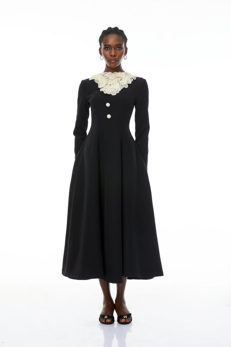 Ember Midi Dress Color Block Sequin 3D Petal