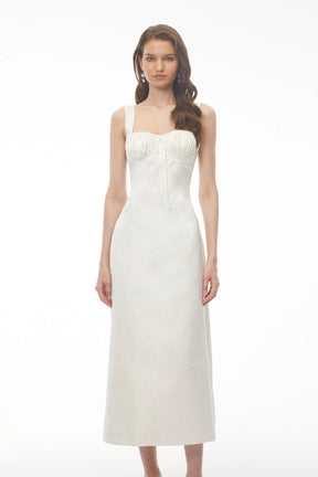 Greta Ivory Sweetheart Embroidered Midi Dress