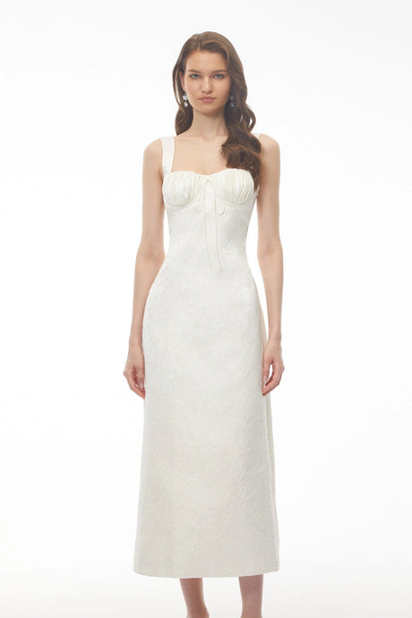 Lavinia Midi Dress Ivory Sweetheart Embroidered