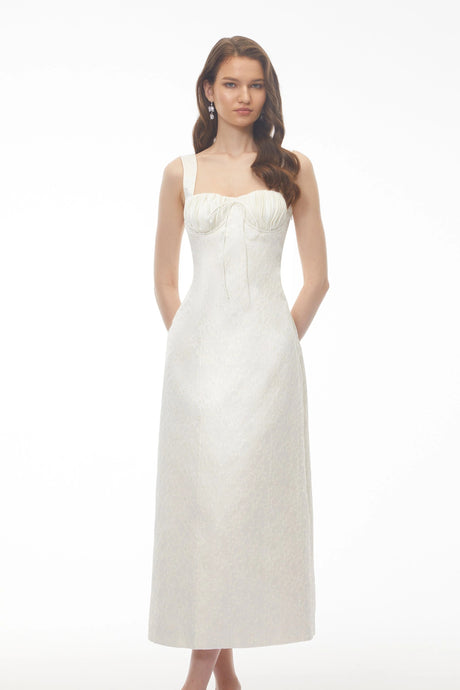 Lavinia Midi Dress Ivory Sweetheart Embroidered