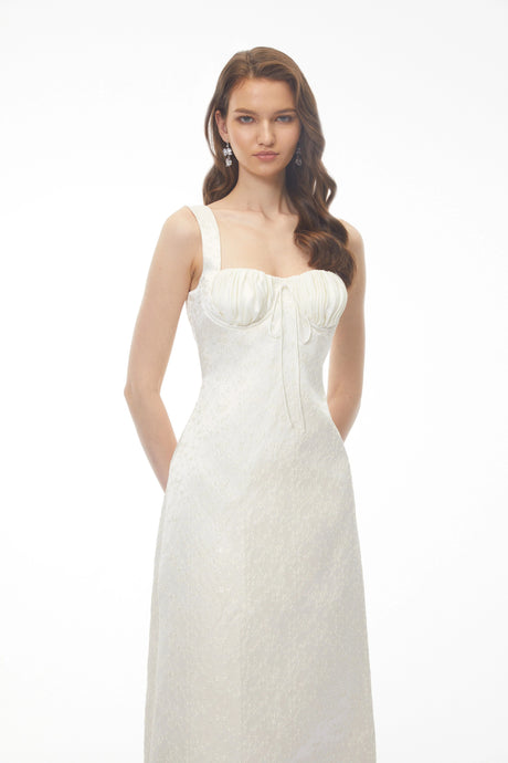 Lavinia Midi Dress Ivory Sweetheart Embroidered