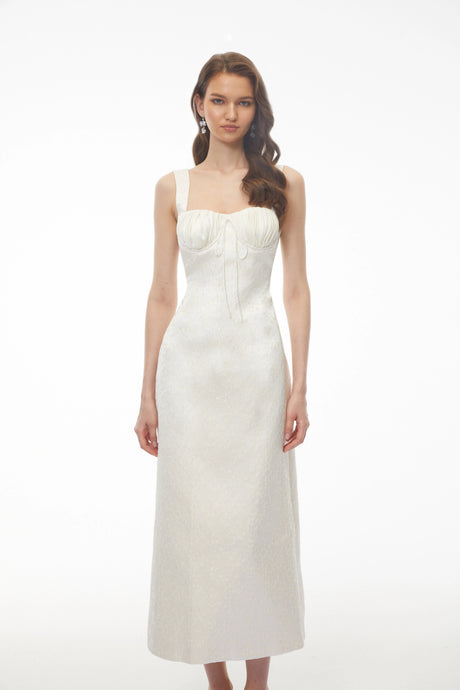 Lavinia Midi Dress Ivory Sweetheart Embroidered