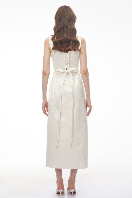 Lavinia Midi Dress Ivory Sweetheart Embroidered