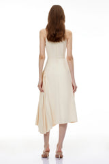 Griselda Neutral Halterneck Ruched Midi Dress