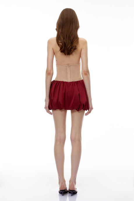 Kenzie Mini Dress Red Halterneck Embellished Bubble