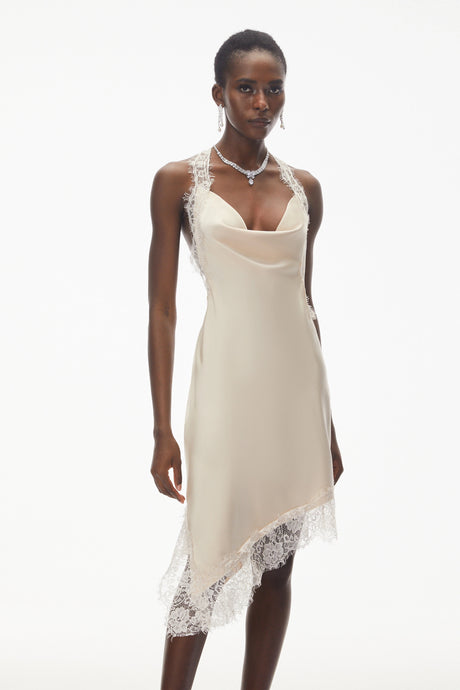 Erika Mini Dress Neutral Halterneck Satin