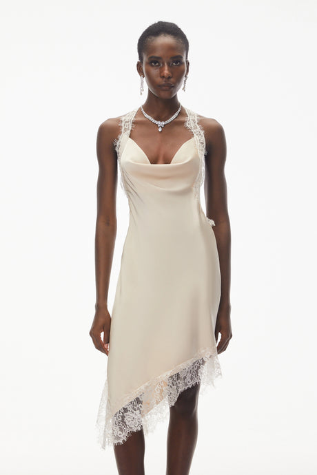 Erika Mini Dress Neutral Halterneck Satin