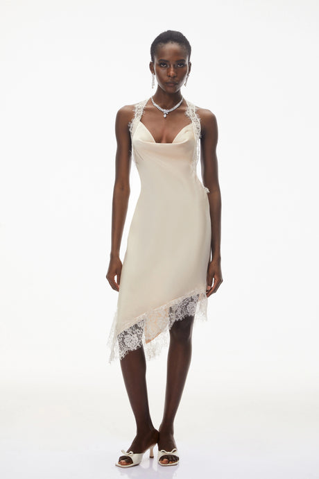 Erika Mini Dress Neutral Halterneck Satin