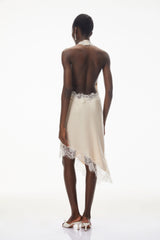 Gudrun Neutral Halterneck Satin Mini Dress
